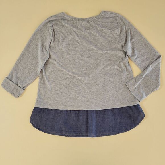 Style & Co. Women's Heart Trimmed Gray with Navy Casual Long Sleeve Pullover Top - Picture 14 of 14
